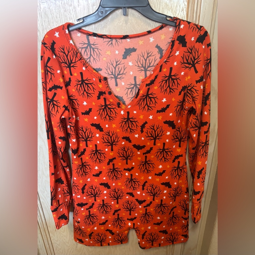 Halloween‎ Orange Tree and Bat Print Women's Romper Jumpsuit